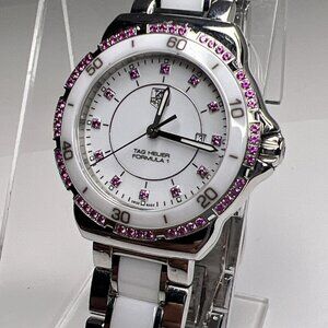 TAG Heuer Formula 1 WAH1319 Pink White Ceramic & Steel Quartz 31mm Date Watch